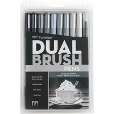 Tombow Dual Brush Art Pen 10-piece Set - Grayscale Colours TOM56171