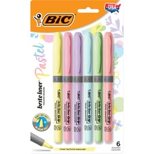 BIC Brite Liner Grip Highlighter, Chisel Tip (1.6 mm), Assorted Pastel Colours, For Broad Highlighting & Fine Underlining, 6-Count BICGBLDP61AST