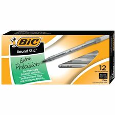 BIC Round Stic Extra Precision Ballpoint Pen, Fine Point For Ultra-Precise Lines (0.8mm), Black, 12-Count BICGSF11BK