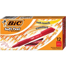 BIC Soft Feel Red Retractable Ballpoint Pens, Medium Point (1.0 mm), 12-Count Pack, Red Pens With Soft-Touch Comfort Grip BICSCSM11RE