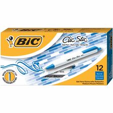 BIC Clic Stic Blue Retractable Ballpoint Pens, Medium Point (1.0 mm), 12-Count Pack, Round Barrel Design for Comfortable Writing BICCSM11BL