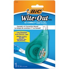 BIC Wite-Out Brand EZ Correct Correction Tape, 11.9 Metres, 1-Count Pack of white Correction Tape, Fast, Clean and Easy to Use Tear-Resistant Tape Office or School Supplies BICWOTAPP11