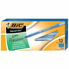 BIC Round Stic Extra Precision Ballpoint Pen, Fine Point For Ultra-Precise Lines (0.8mm), Blue, 12-Count BICGSF11BL