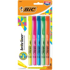 BIC Brite Liner Highlighter, Chisel Tip For Broad Highlighting & Fine Underlining, Assorted Colours, 5-Count BICBLP51AST