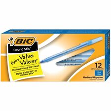 BIC Round Stic Extra Life Blue Ballpoint Pens, Medium Point (1.0 mm), 12-Count Pack of Bulk Pens, Flexible Round Barrel for Writing Comfort, No. 1 Selling Ballpoint Pens BICGSM11BL