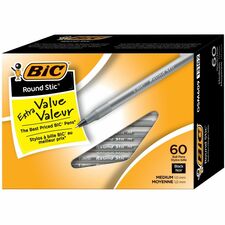 BIC Round Stic Extra Life Black Ballpoint Pens, Medium Point (1.0 mm), 60-Count Pack of Bulk Pens, Flexible Round Barrel for Writing Comfort, No. 1 Selling Ballpoint Pens BICGSM609BK