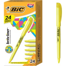 BIC Brite Liner Highlighter, Chisel Tip For Broad Highlighting & Fine Underlining, Yellow, 24-Count BICBL241YEL