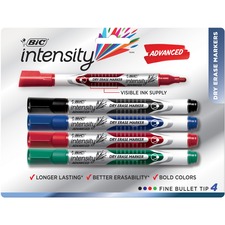 BIC Intensity Advanced Dry Erase Markers, Fine Point, Assorted Colours, 4-Count Pack, Dry Erase Markers for College Supplies and School Supplies BICGELIPP41AS