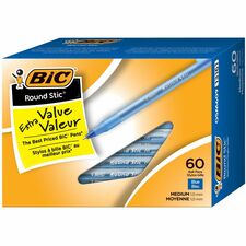 BIC Round Stic Extra Life Blue Ballpoint Pens, Medium Point (1.0 mm), 60-Count Pack of Bulk Pens, Flexible Round Barrel for Writing Comfort, No. 1 Selling Ballpoint Pens BICGSM609BL