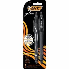 BIC Gel-ocity Quick Dry Black Gel Pens, Medium Point (0.7 mm), 2-Count Pack, Retractable Gel Pens With Comfortable Full Grip BIC428607