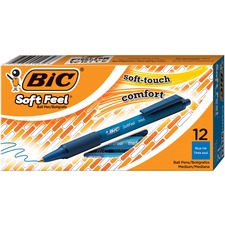 BIC Soft Feel Blue Retractable Ballpoint Pens, Medium Point (1.0 mm), 12-Count Pack, Blue Pens With Soft-Touch Comfort Grip BICSCSM11BL