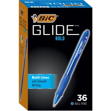BIC Glide Bold Ballpoint Pens, Bold Point (1.6 mm), Blue Ink Pens, Translucent Barrel, 36-Count Pack BIC805003