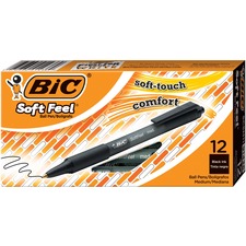 BIC Soft Feel Black Retractable Ballpoint Pens, Medium Point (1.0 mm), 12-Count Pack, Black Pens With Soft-Touch Comfort Grip BICSCSM11BK