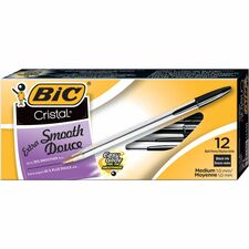 BIC Cristal Extra Smooth Ballpoint Pen, Medium Point (1.0 mm), Black, For Everyday Writing Activities, 12-Count BICMS11CBK