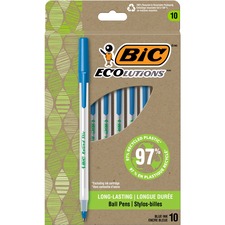 BIC Ecolutions Round Stic Ballpoint Pens, Medium Point (1.0 mm), 10-Count Pack, Blue Ink Pens Made from 97% Recycled Plastic BICGSME10BLU