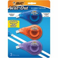 BIC Wite-Out Brand EZ Correct Correction Tape, 11.9 Metres, 3-Count Pack of white Correction Tape, Fast, Clean and Easy to Use Tear-Resistant Tape Office or School Supplies BICWOTAPP31