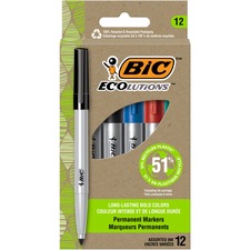 BIC Ecolutions Permanent Marker, 51% Recycled Plastic, 100% Recycled Packaging, Assorted Colours, 12-Count BICPMER12BLK