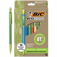 BIC Ecolutions HB Mechanical Pencil, 81% Recycled Plastic, Medium Point (0.7 mm), 100% Recycled Packaging, 12 Count Pack BICMPE12BLK