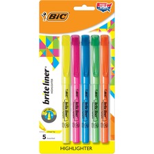 BIC Brite Liner Grip Highlighter, Chisel Tip, Assorted Colours, 5-Count, for Broad Highlighting or Fine Underlining BICGBLP51AST